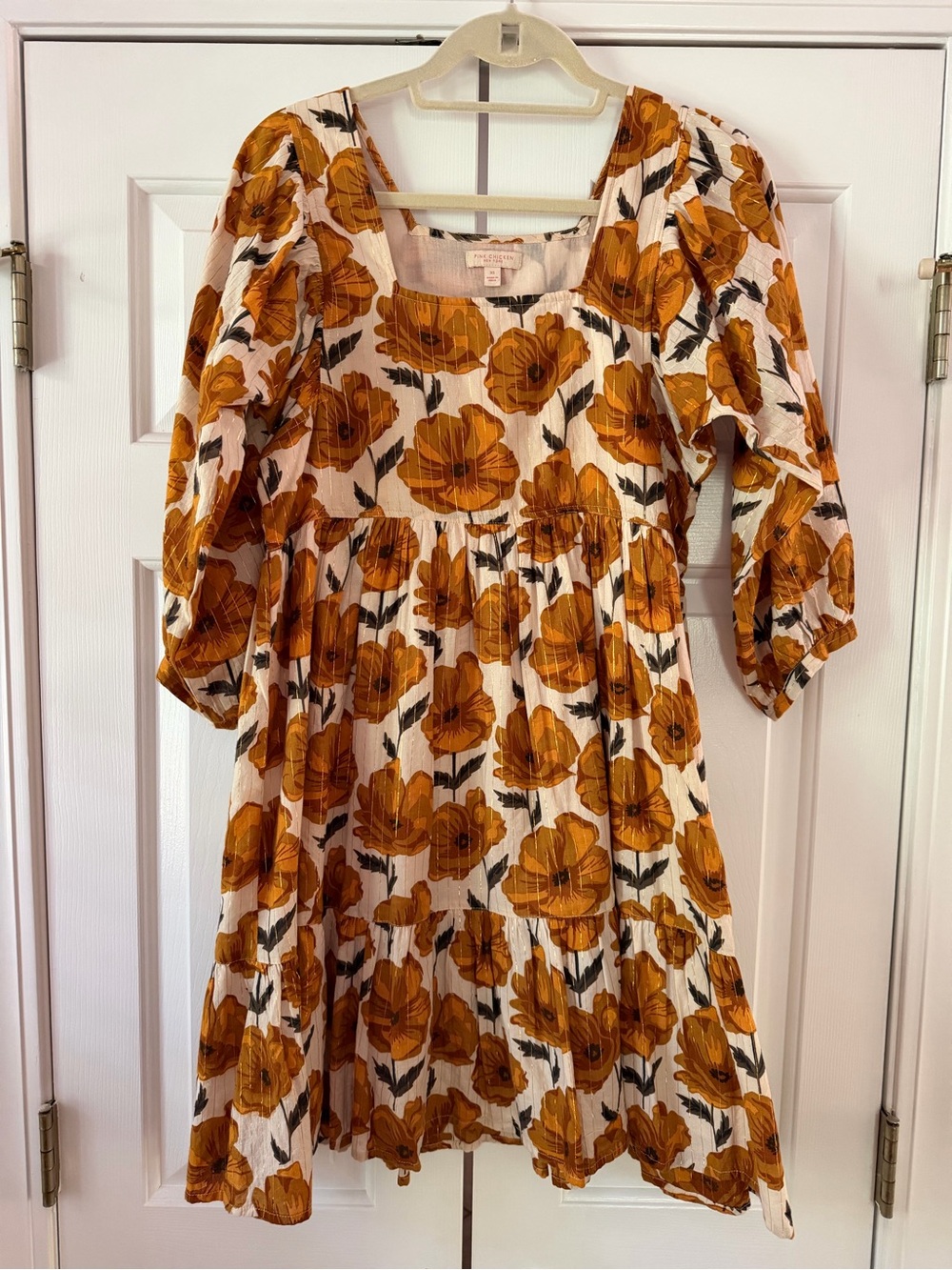 Pink Chicken Mustard Floral Tiered Mini Dress